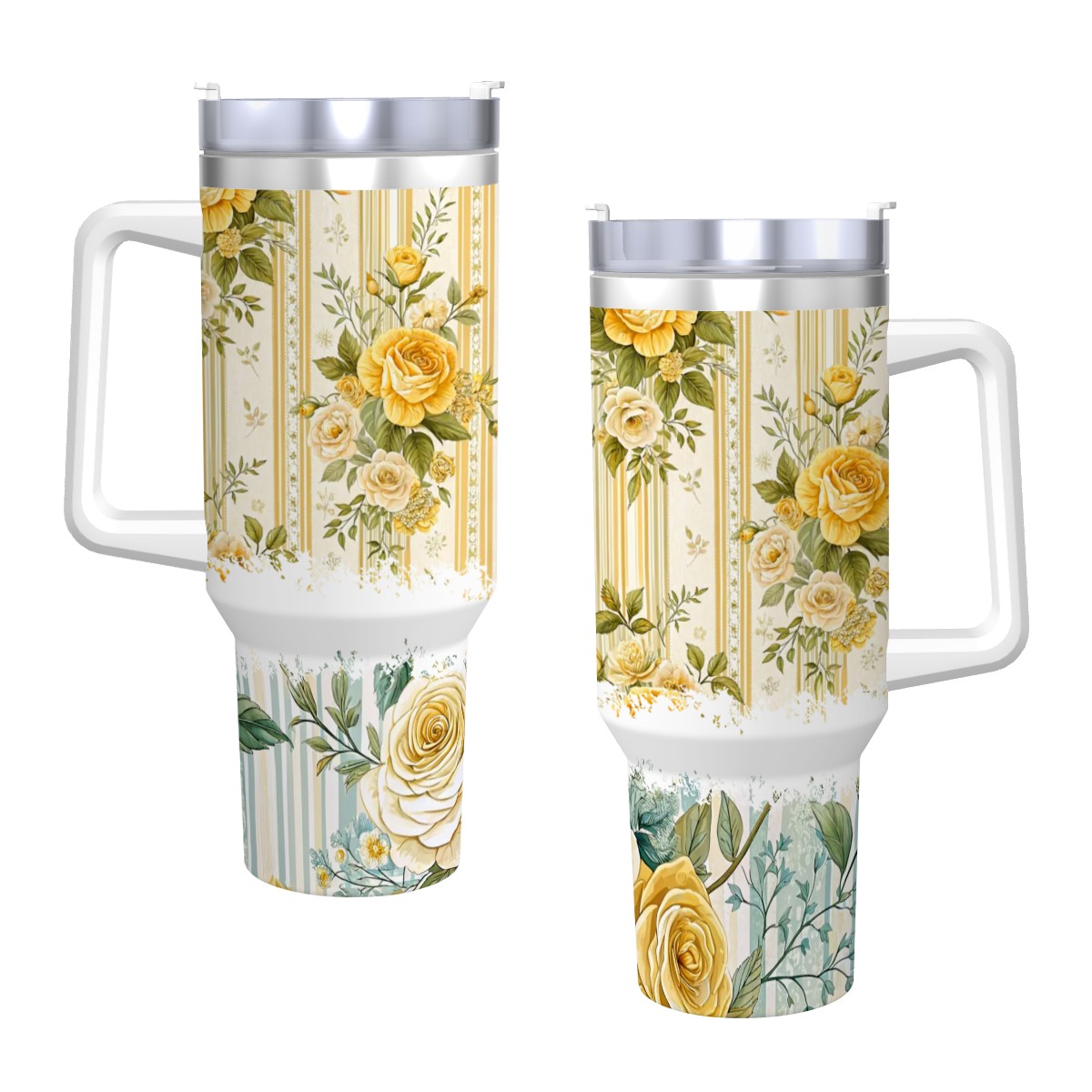 Yellow Roses Vintage-Artful Travel 40oz Coffee Mug with Handle and Straw