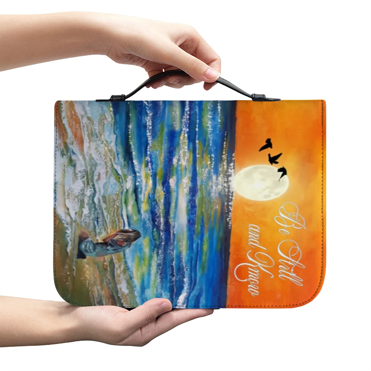 Be Still and Know Bible Cover, PU Leather Scripture Case, Zippered Christian Organizer - Image 4