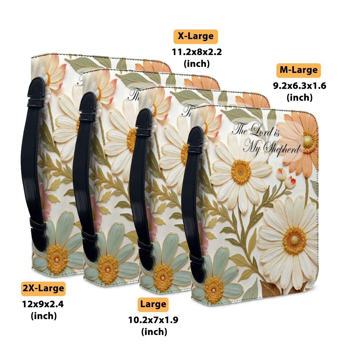 “The Lord is My Shepherd” 🕊️. Designed with vintage-style daisies in soft pastel tones, this zippered Bible case keeps your Bible protected while reminding you of God’s promises daily.