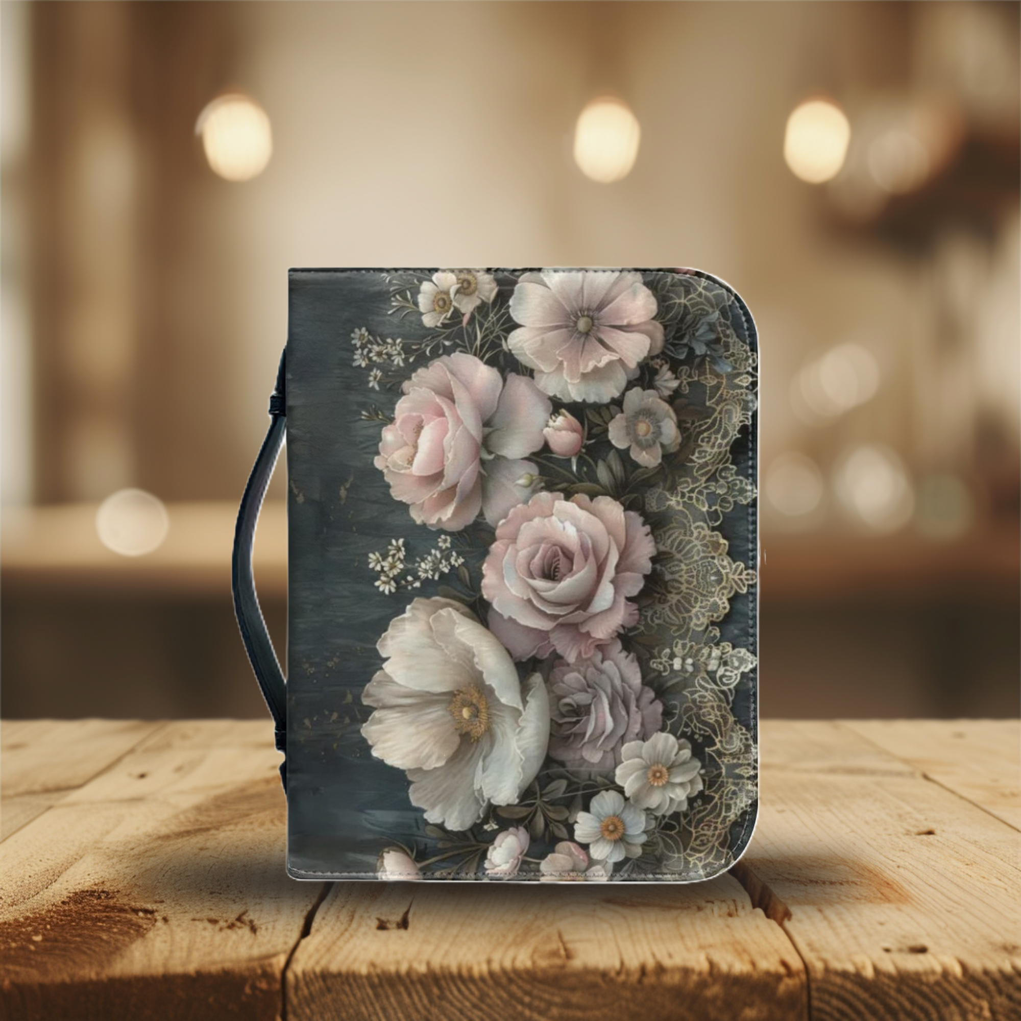 Zippered Bible Case, Bible Study Gift for Her, Vintage Lace Style Bible Tote