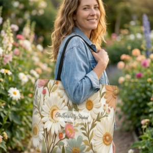 The Lord is My Shepherd Tote Bag with Zipper | Vintage Daisy Floral Bible Verse Shoulder Bag
