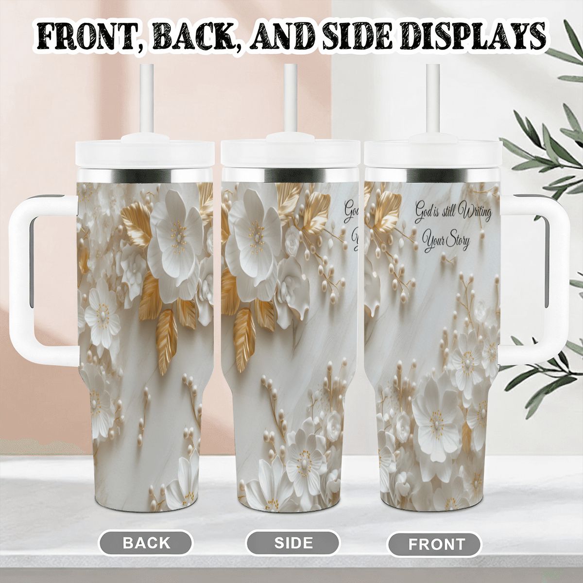 40oz Travel Mug with Handle and Straw (Made in USA) God is Still Writing Your Story Tumbler Free Shipping - Image 5