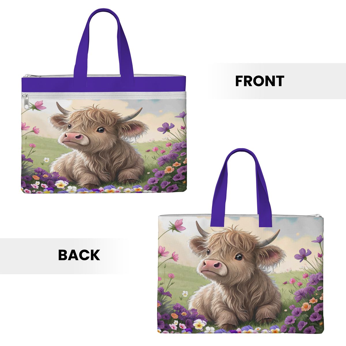 Highland Cow Canvas Document Bag Zippered Bag for Women