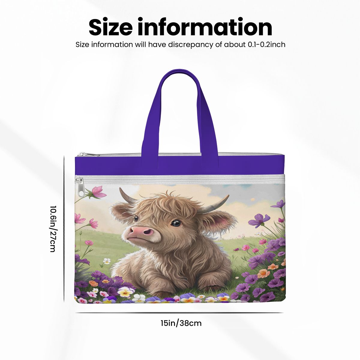 Highland Cow Canvas Document Bag Zippered Bag for Women