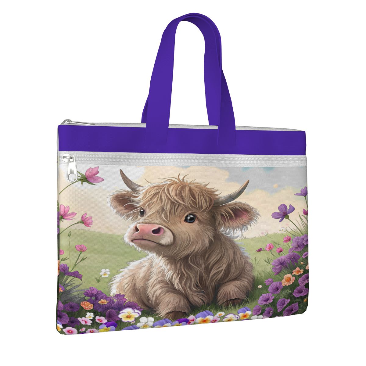 Highland Cow Canvas Document Bag Zippered Bag for Women