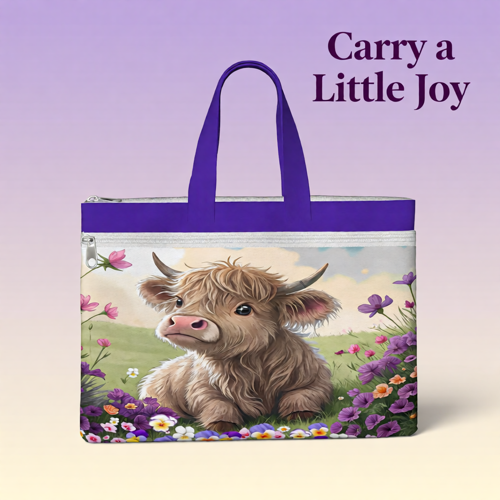 Highland Cow Canvas Document Bag Zippered Bag for Women