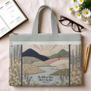 Be Still and Know That I Am God Canvas Document Bag — Psalm 46:10 Wildflower Christian Tote for Women