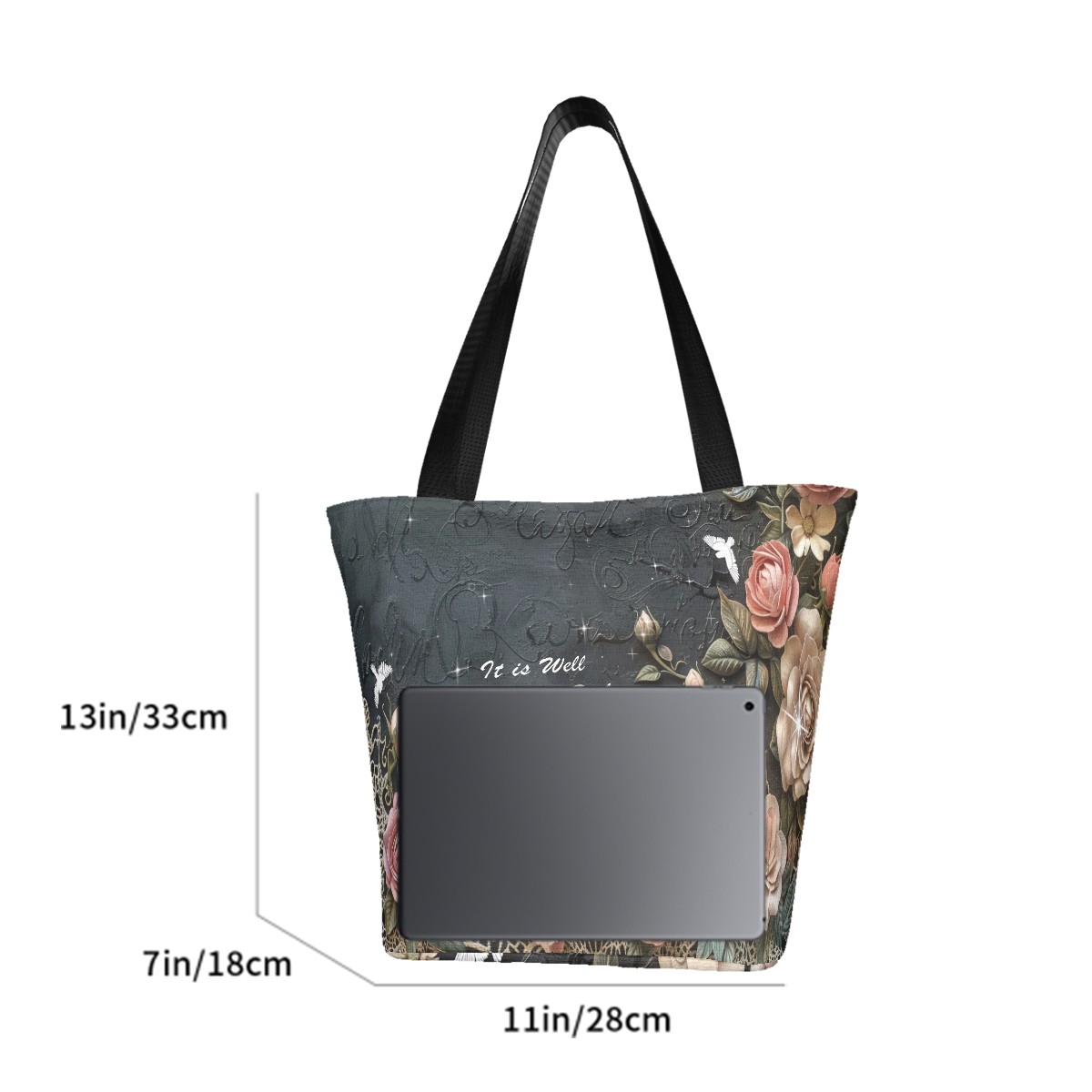 Shoulder Tote Bag with Zipper, It is Well with My Soul Floral Tote, Christian bag - Image 5